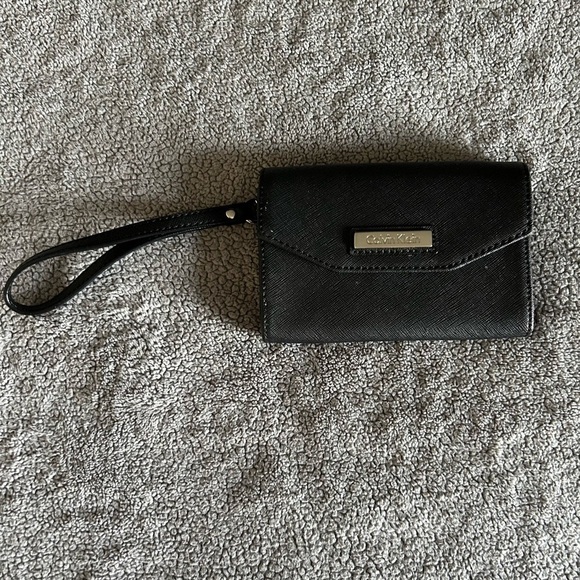 Calvin Klein Black Wristlet, Card Holder, Wallet with Button Snap - Picture 2 of 6